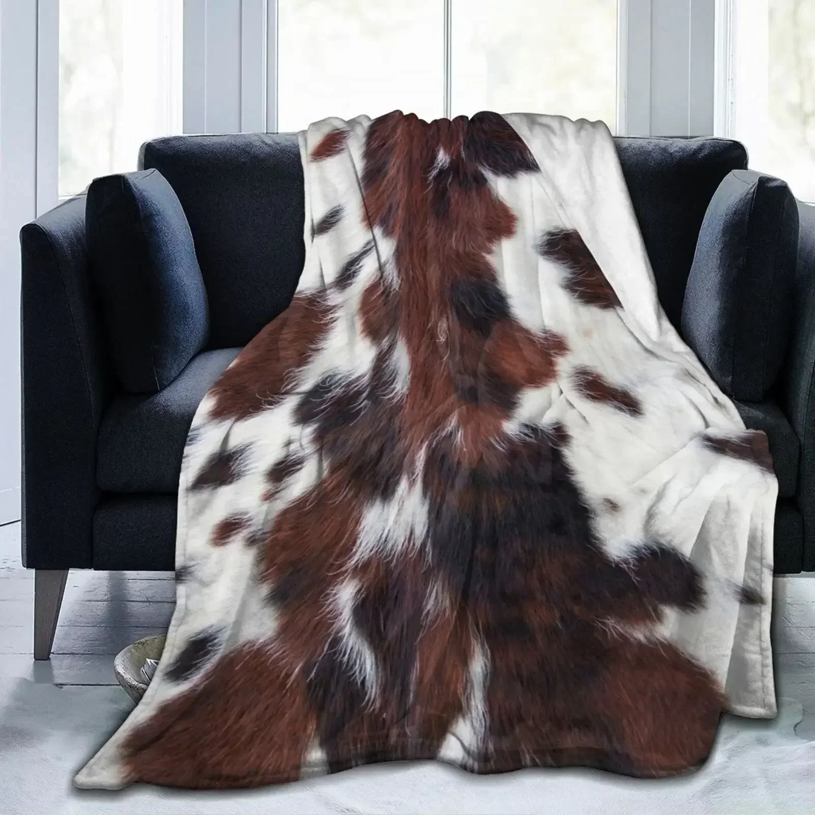 Cow Print Cowhide Throw Blanket All Season Brown Warm Lightweight Soft Fuzzy Flannel for Bed Sofa Couchgifts Friend 250930