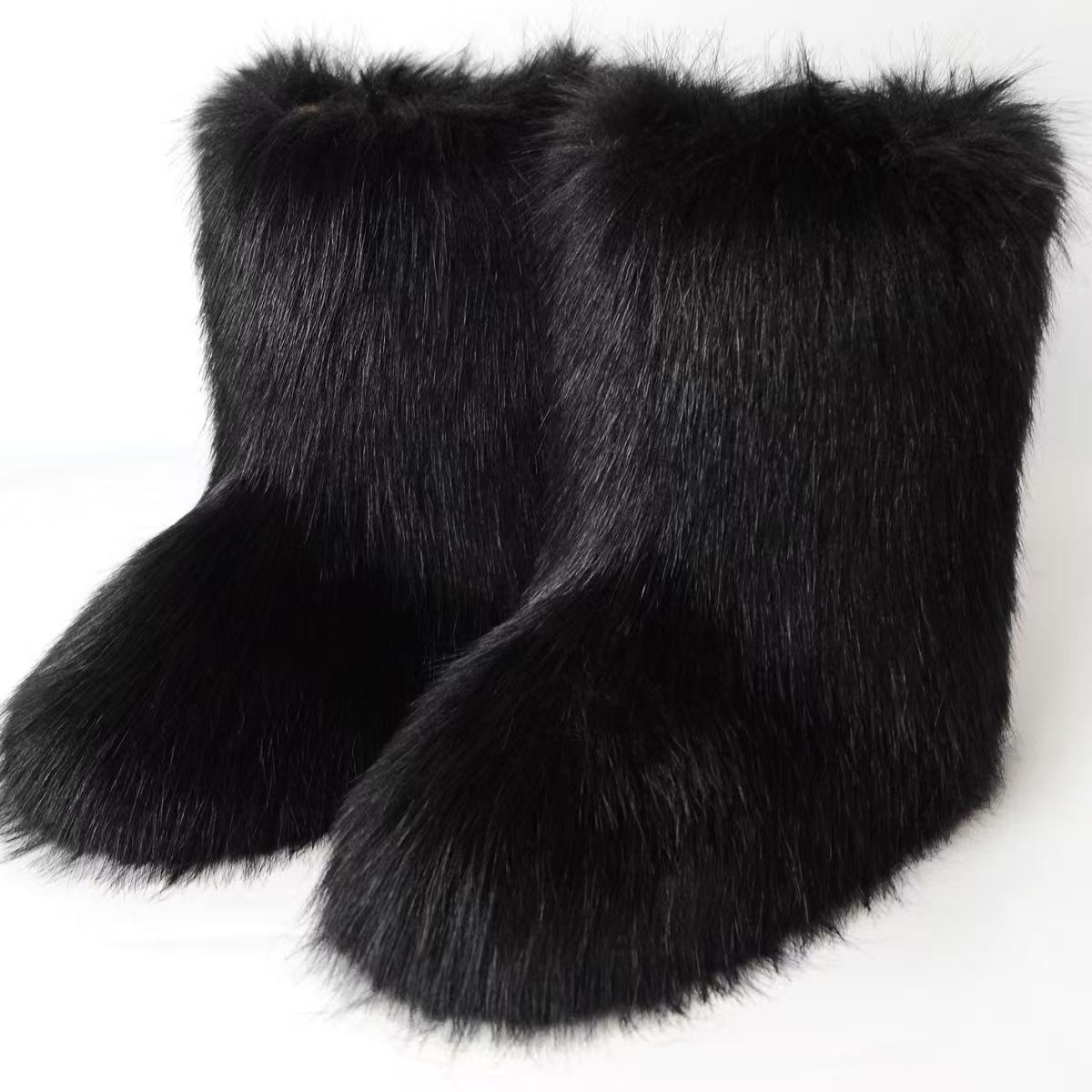 Free shipping Designer Multi-Color Faux Fur Mid-Calf Boots Fashion Luxurious Warm Comfortable Winter Footwear For Women