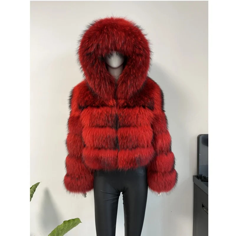 BEIZIRU Womens Winter Fur Coat Hooded Real Raccoon Top Furry Jackets Warm Thick Natural Long Sleeve Outerwear 250926