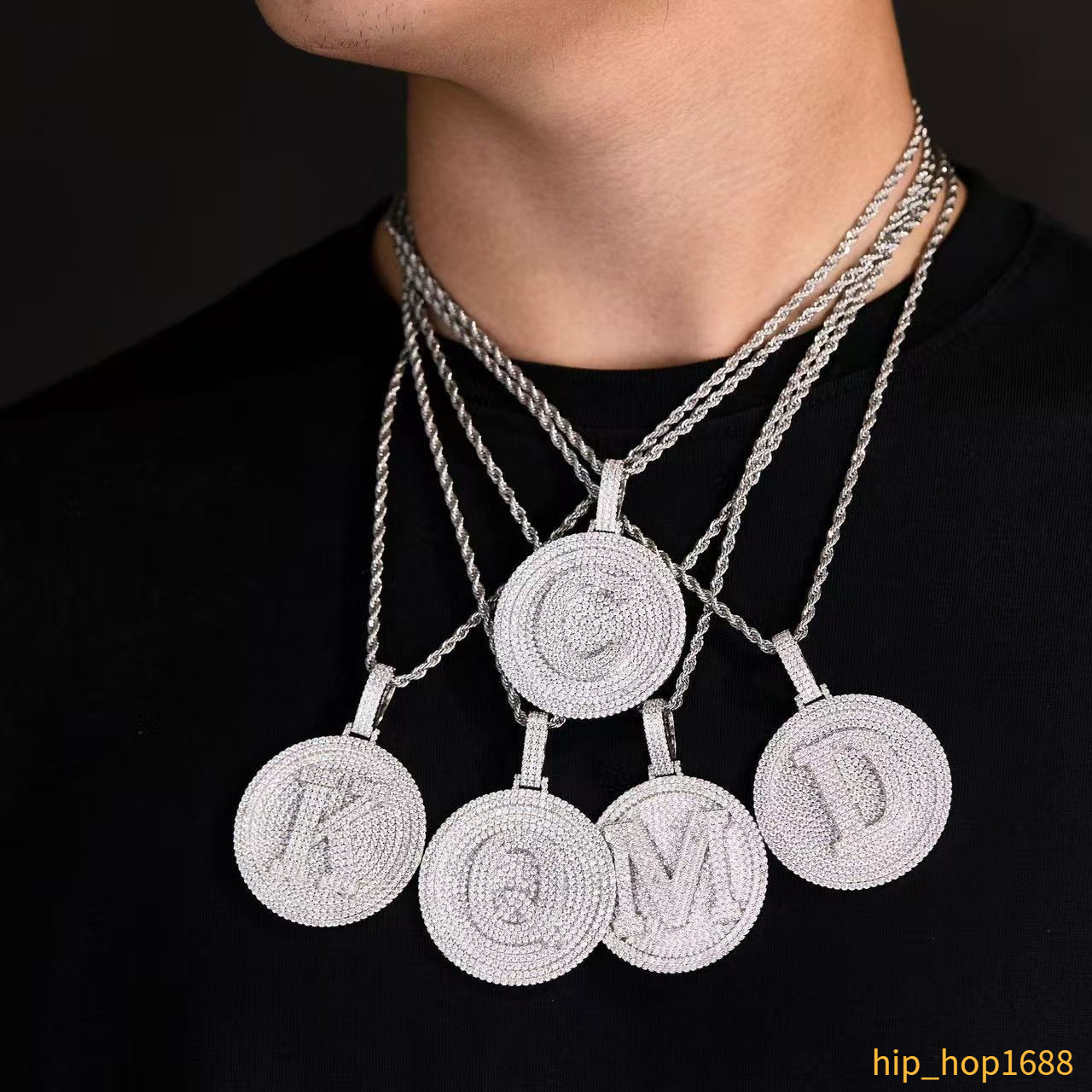 Hip Hop Custom 925 Silver White Gold Diamonds PersonalIze Pendant Rapper Round Iced Out Lab Grown Diamond Pendant