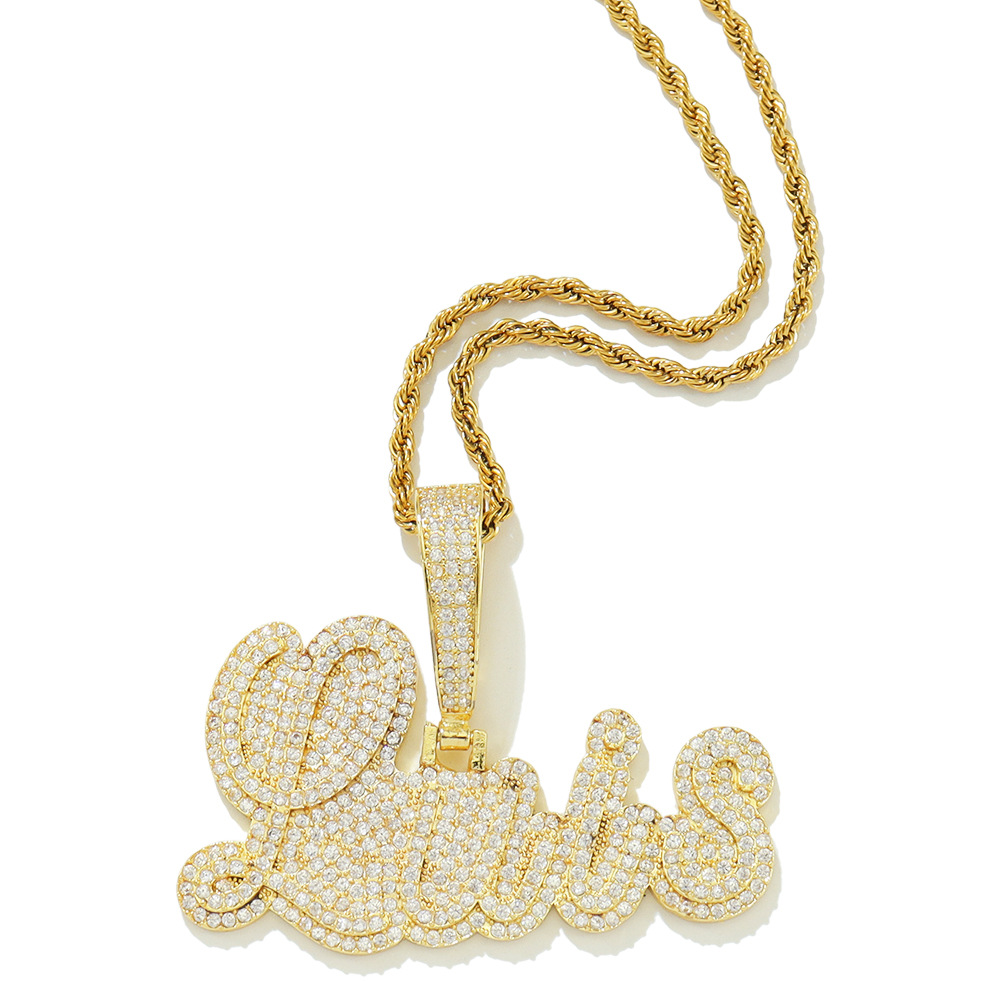 Men Women Customized letters Hip Hop Pendant Necklace Iced Out Bling 5A CZ Cubic Zirconia Rope Chain Necklace Punk Rapper Jewelry R251022