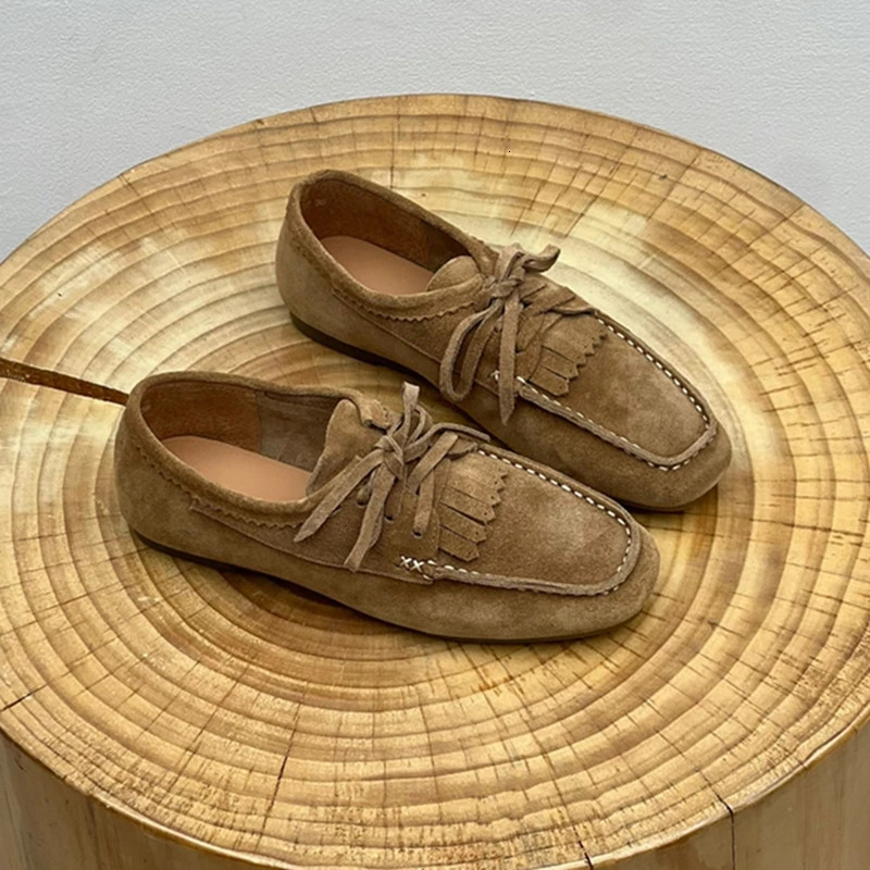 AIYUQI 2025 Womens Loafers Cow Suede Square Toe Flat Shoes For Women Large Size Shallow Mouth Soft Sole Female Moccasins 250930