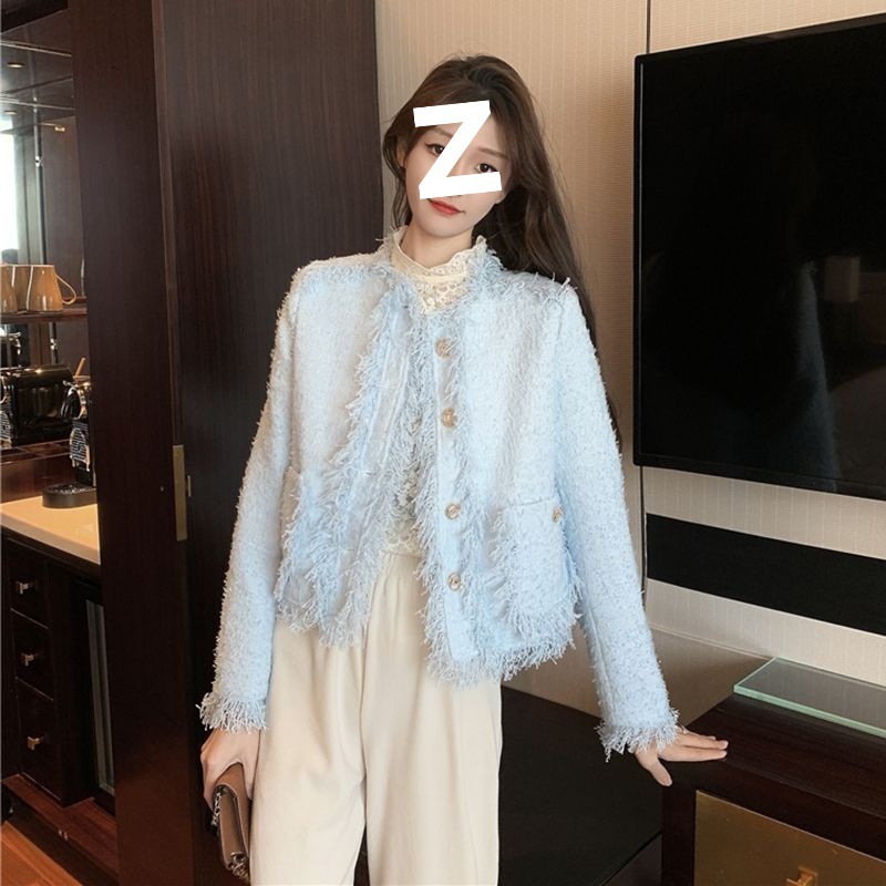 2025 Autumn/Winter New Korean Coarse Wool Short Top Style Loose Thick Elegant Tassel Knitted Women's cardigan Autumn/Winter New Designer design J