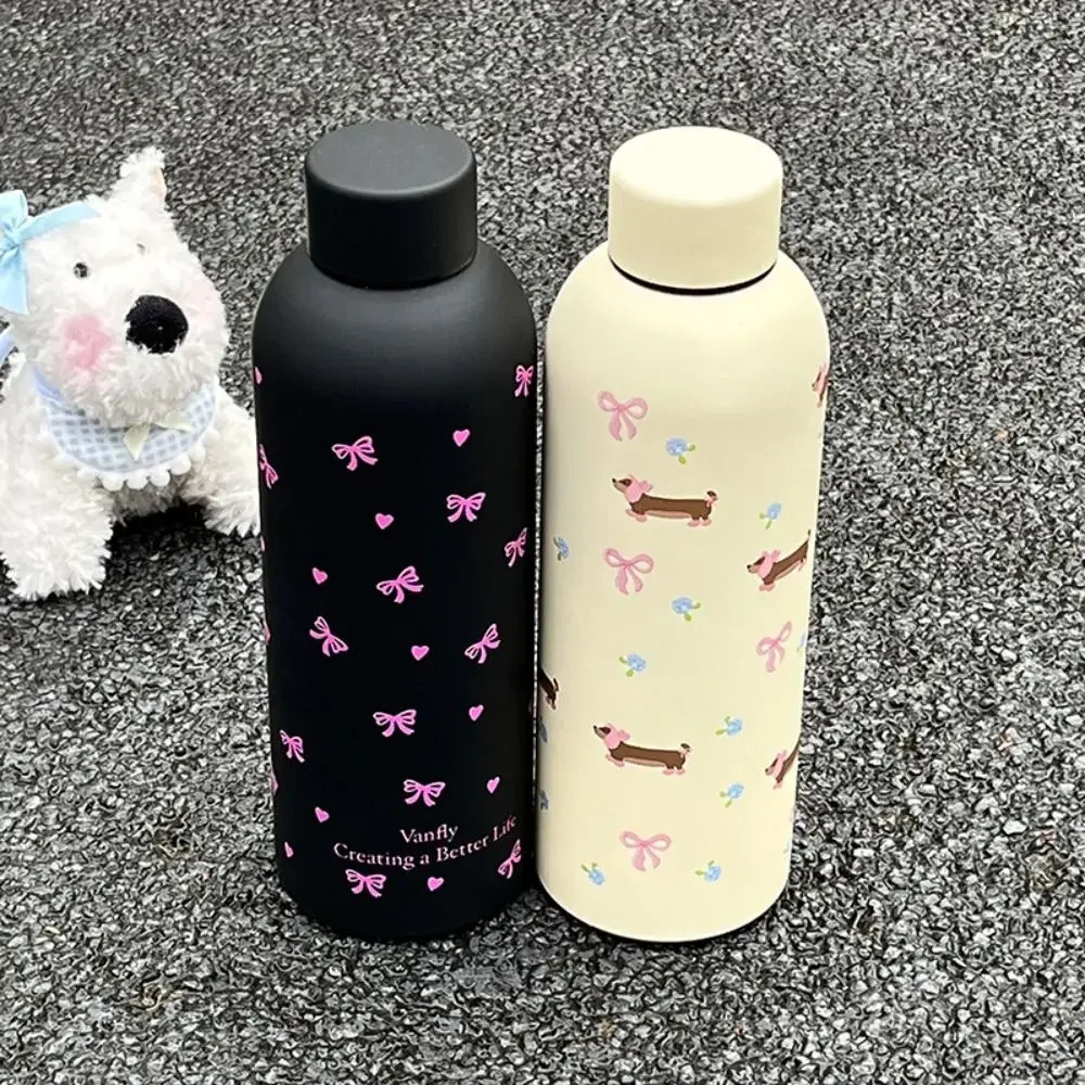 500ml Vacuum Dachshund Bowknot Insulated Water Bottle Stainless Steel Black Thermal Car Cup 250929 W260226