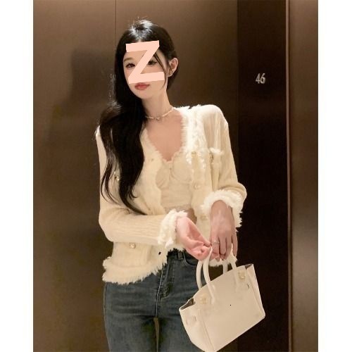 2025 unique and beautiful plaid sweater designer women's autumn and winter atmosphere lazy V-neck knitted cardigan top autumn coarse wool fashion