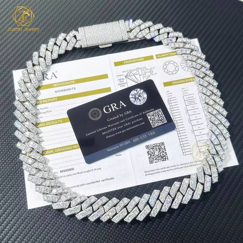 2025 Hip Hop Jewelry Bling 20mm Sterling Silver 1 Row VVS Moissanite Diamond Iced Out Miami Cuban Link Chain Necklace