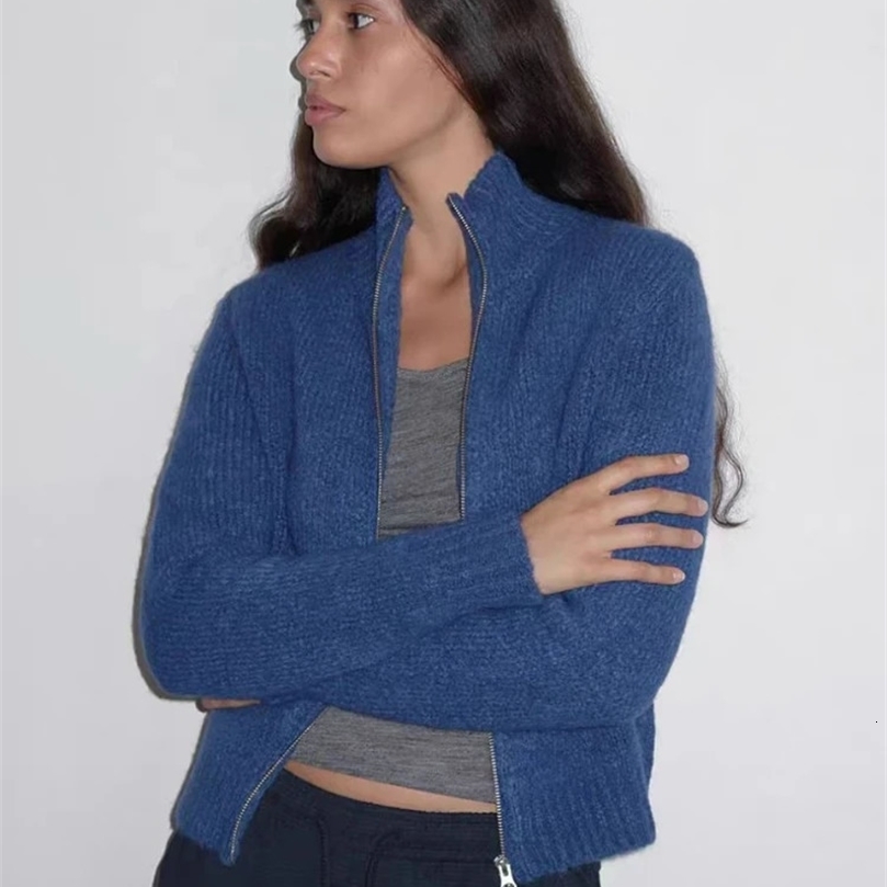 Women Autumn and Winter Soft Knitted Number Star Jacquard Wool Blend Sweater Cardigan 240701wtt