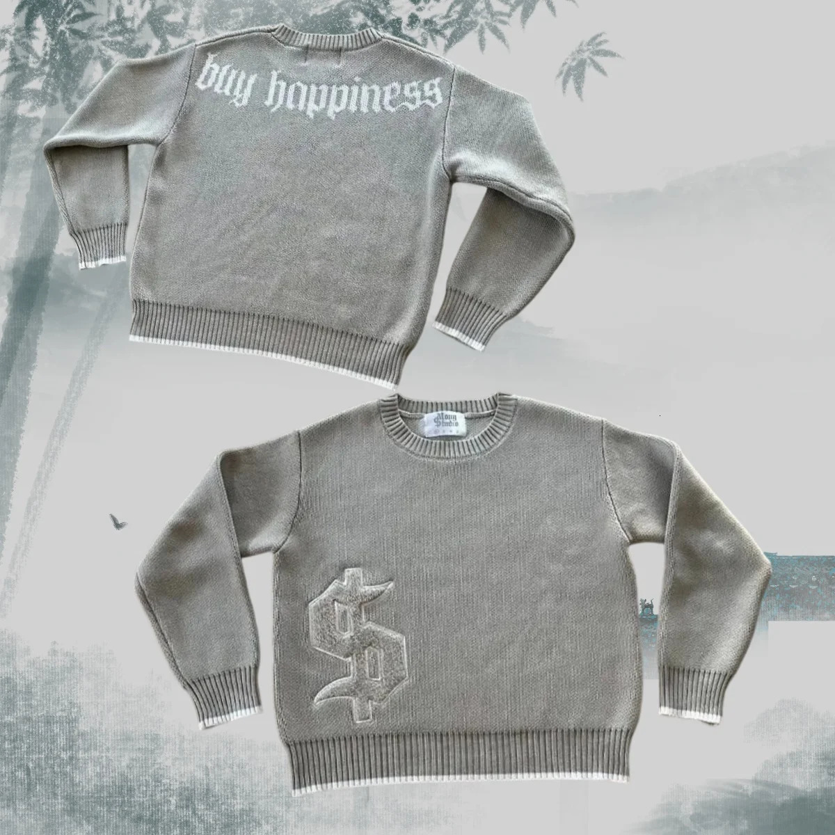 Embroidered gold coins round neck knitted sweater European and American retro casual long sleeve autumn and winter warm pullover 250929