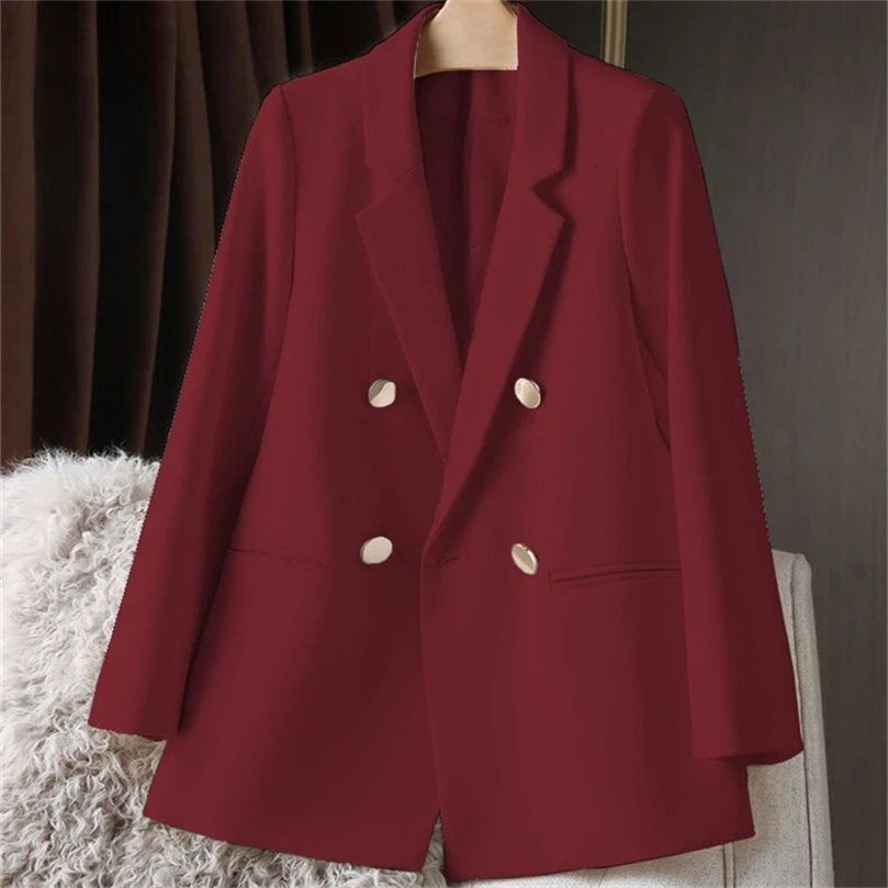 Solid Casual Coat Metal Buckle Small Suit Womens Jacket Clothing Summer Double Breasted Office Lady Elegant Blazers Thin Autumn 250208