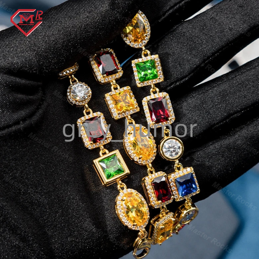 Fine Jewelry Necklaces Halo Style Colorful Vvs Diamond Cluster Tennis Chain 925 Sterling Silver Mens 10mm Moissanite Necklace