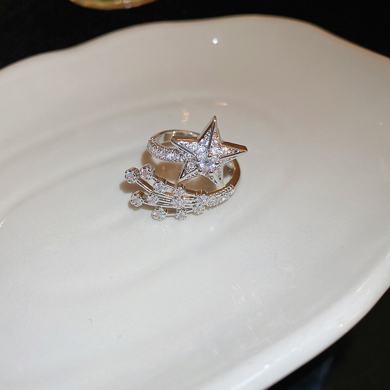 Super Shiny Zircon Five-Pointed Star Open Minimalist Commuter Ring Versatile High-End Elegant Women's Jewelry - view 6