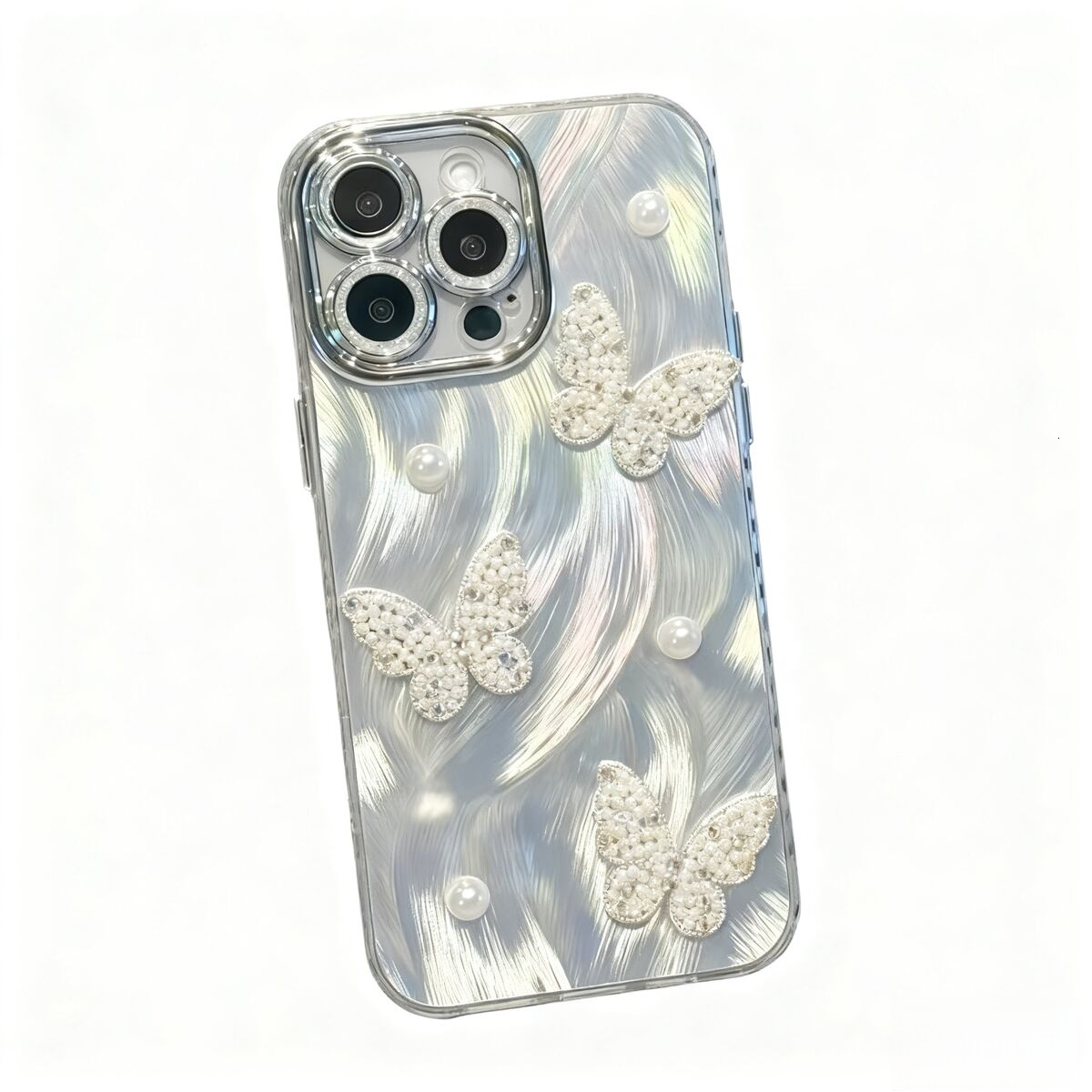 for iPhone 17 Pro Max Case Cute Bling for Women Girls, Luxury 3D Butterfly Design Shiny Glitter Rhinestone Pearl Camera Shockproof Protective Phone Ca