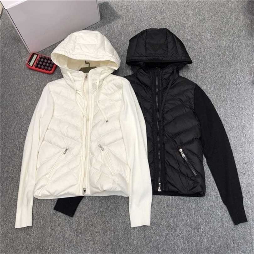 Women Fashion Hooded Down Jackets Knitted Sweater and 90% White Duck Down Patchwork Spring Coats Women Casual Outerwear 211007wtt