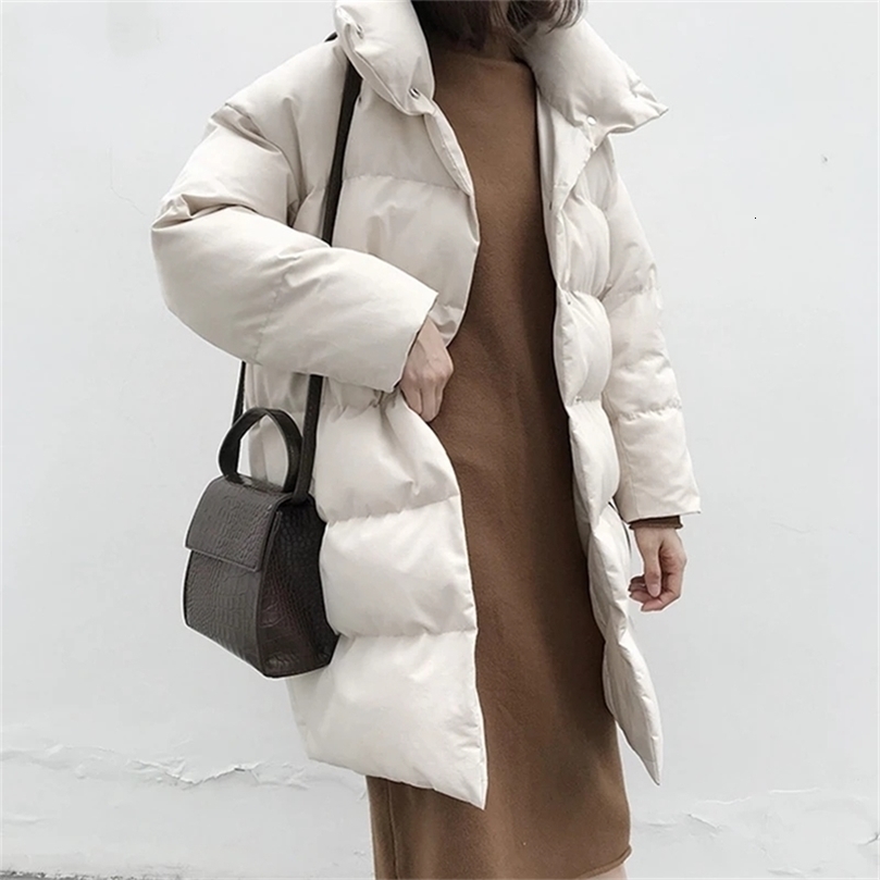 Parka Jacket Women Winter Coat Stand Collar Thick Down Cotton Parkas Women Loose Long Coat High Quality Outerwear Winter Jackets 201110wtt