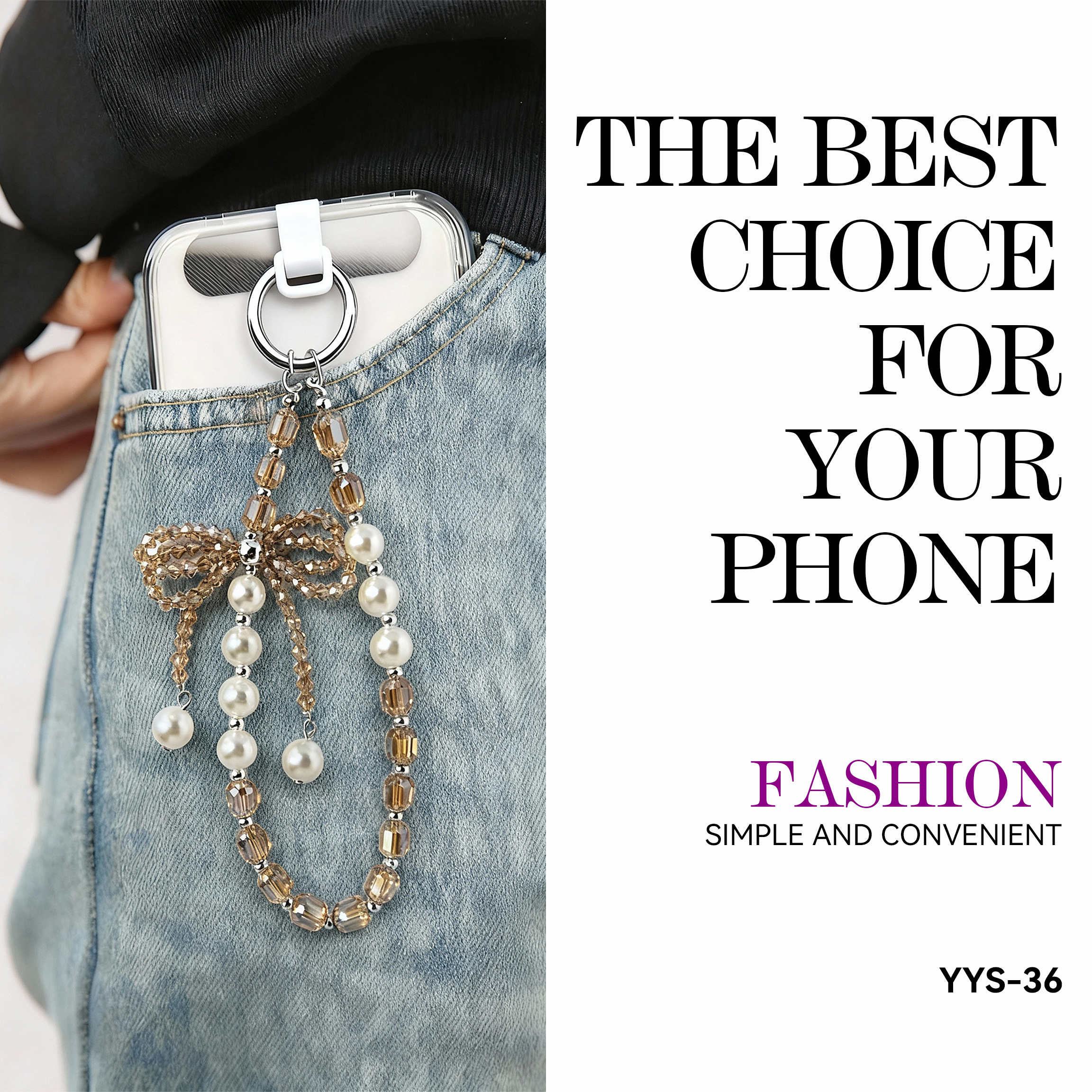 Pearl Crystal Creative Bow Phone Strap Stylish pairing, creative combination Multiple colors available Anti-loss design, easy to grab