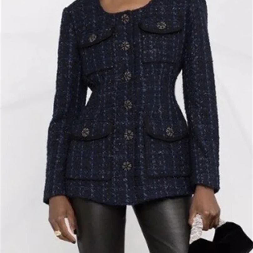 UCXQ Vintage Short Jacket European Style Square Neck Single Breasted All Match Elegant Tweed Coat Women Spring Autumn C2100 250120