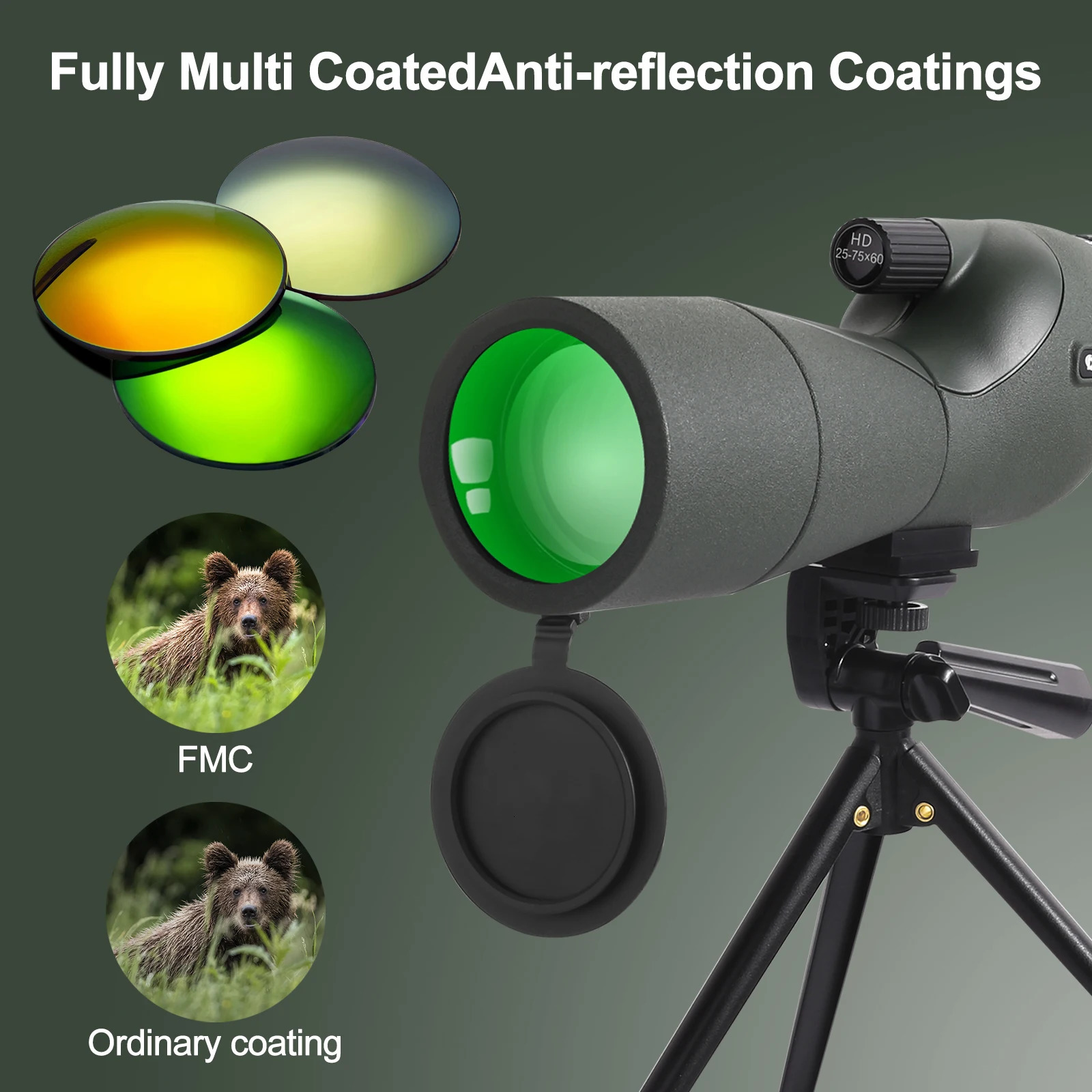 2575x60 Telescope Spotting Scope Powerful Zoom Monocular FMC BAK4 Waterproof For Bird Watching Target Sting With Tripod 250926