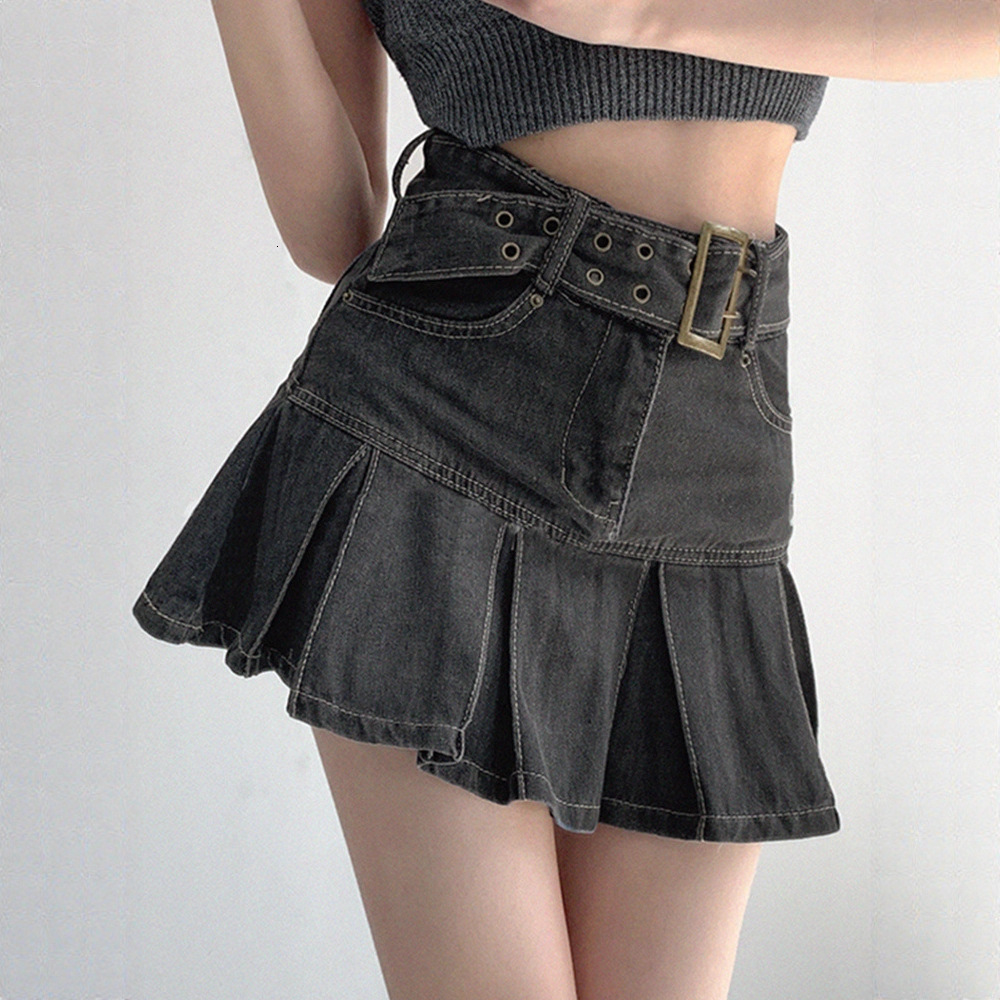 Spicy Girl Denim Skirt Women Summer Pleated Skirt 2025 High Waist Slimming Aline Short Skirt Trendy 250410