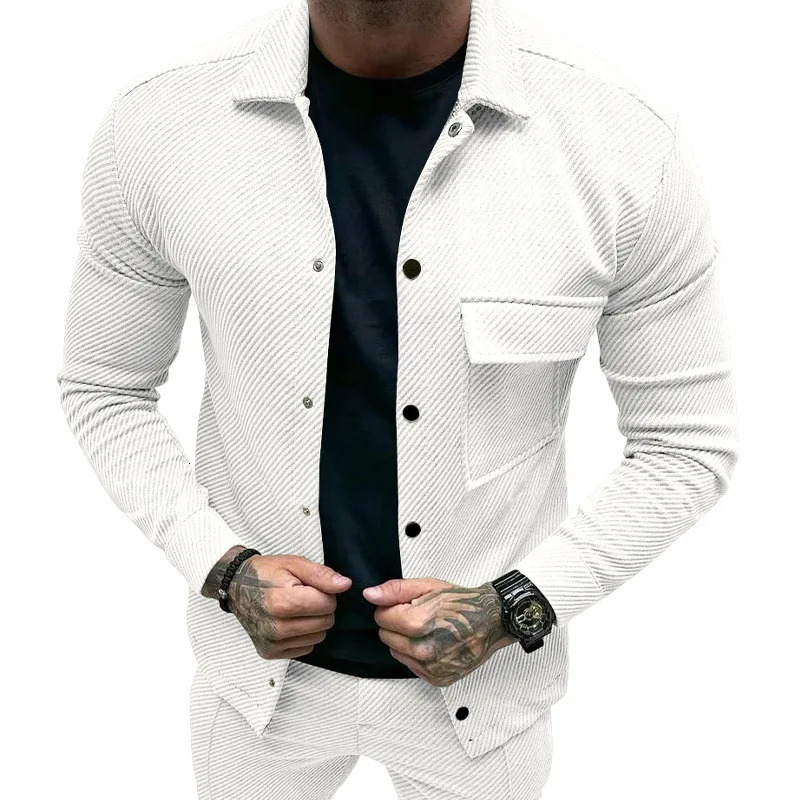 European and American casual mens heavy twill lapel neck longsleeved singlebreasted solidcolor slimfit jacket 250929 - view 3