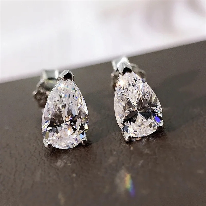 S925 Silver Earrings Pear Shaped Cut SONA Stone Water Drop Stud Women Engagement Jewelry 241023wtt