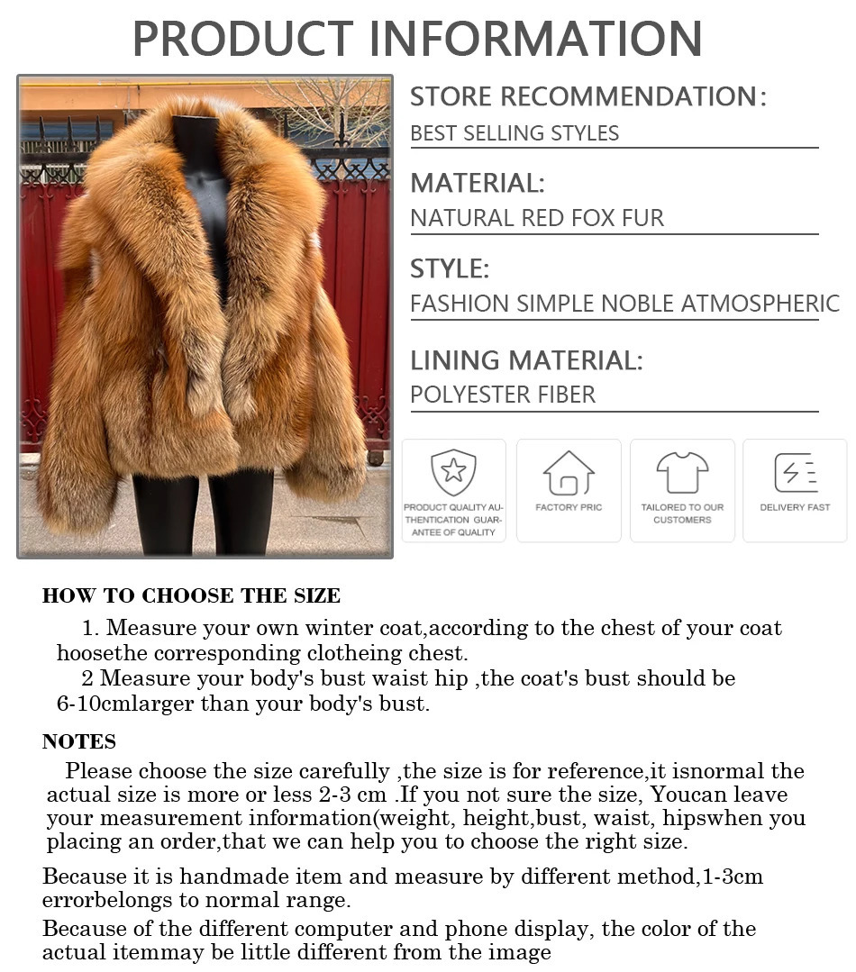 Winter Women Real Fox Fur Coat Natural Red Fox Fur Coat High Quality Warm Genuine Fur Jackets 250926