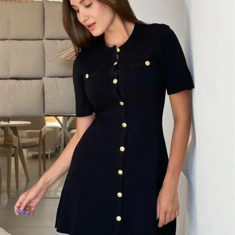 Trendix Elegant Knit Mini Dress Women Street Slim High Waist Short Sleeve Rib Sweater Dresses Vacation Bodycon Knitwear 250208wtt