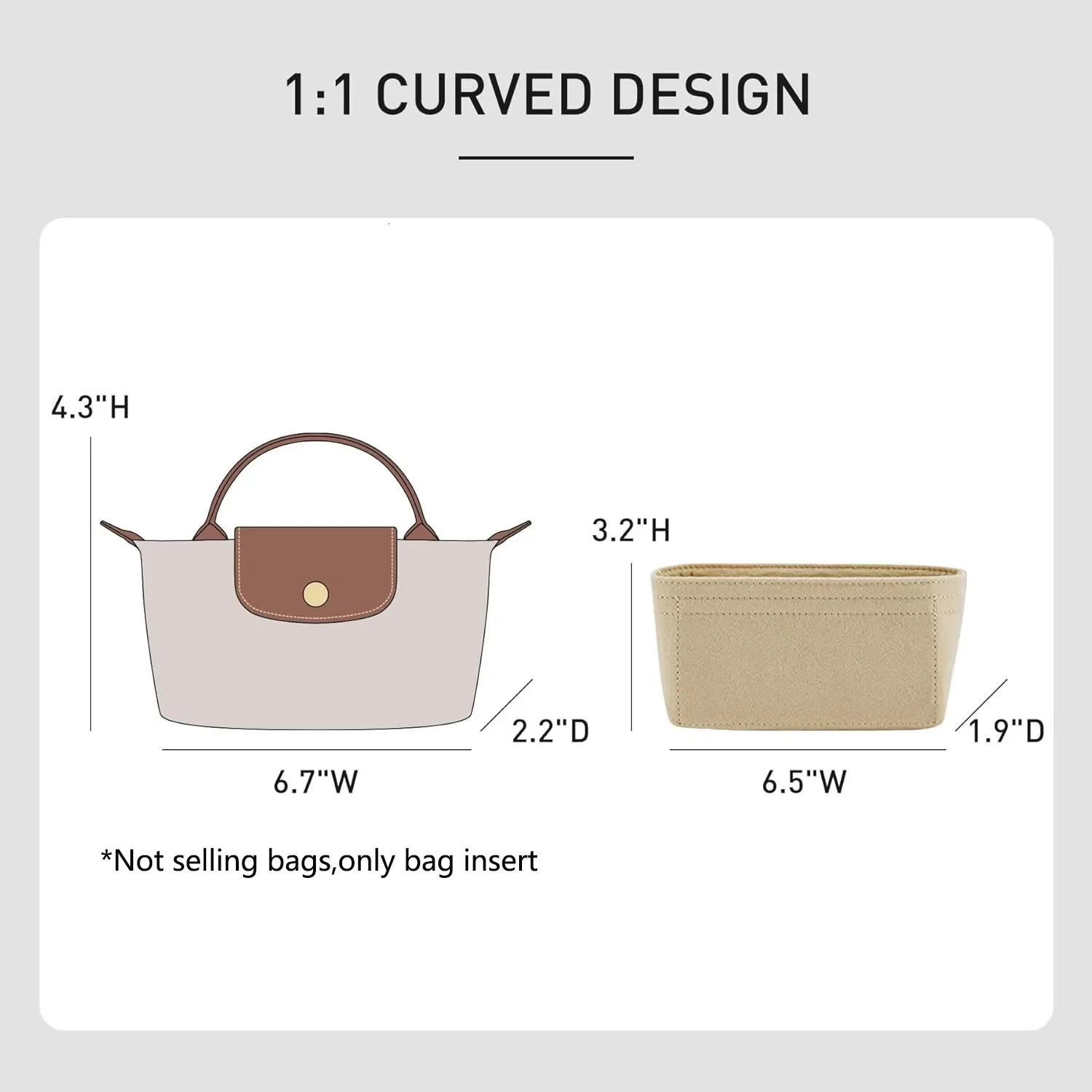 Bag organizer insert for longchamp mini womens bag durable felt storage bag shoulder strap bag support bag accessories 250930