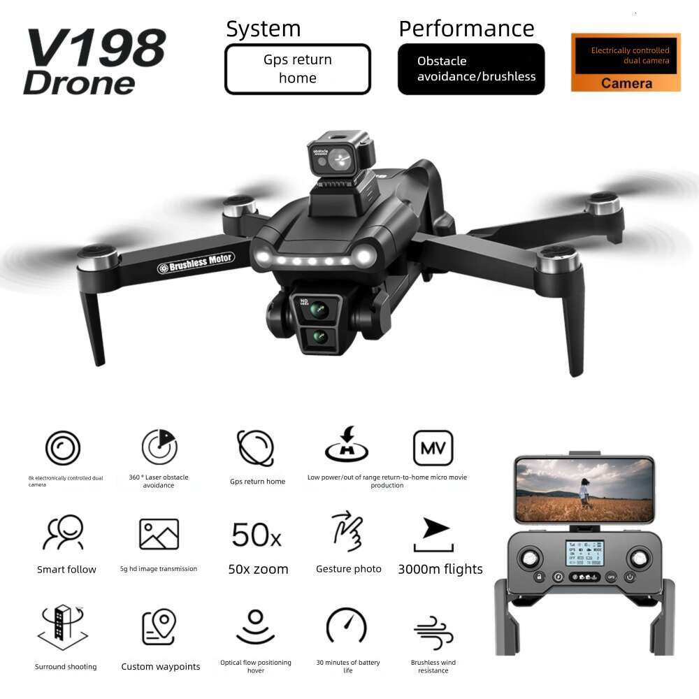 New V Brushless GPS Return HD K Aerial Photography Laser Obstacle Avoidance Drone Remote Control Airplane