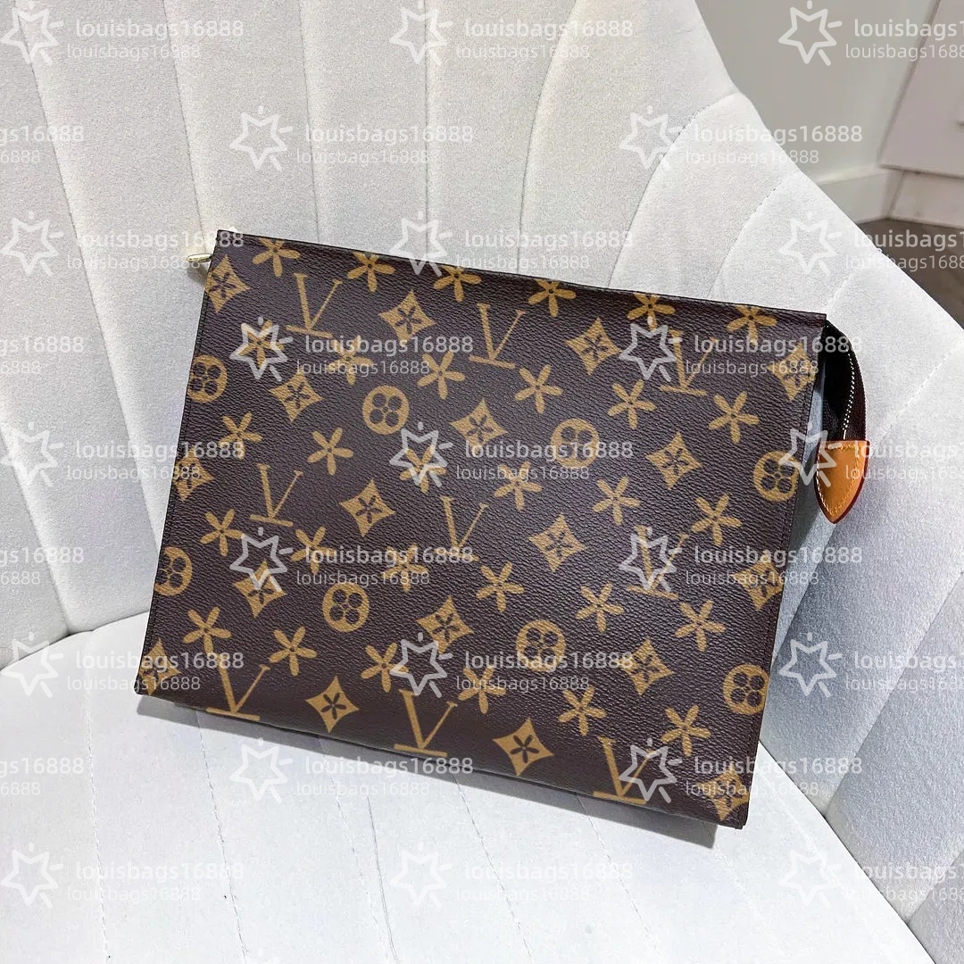 Top Quality New Hand bag Travel Toiletry Pouch 26cm Protection Makeup Clutch Womens Leather Waterproof Cosmetic Bags For Women With Dust Bag