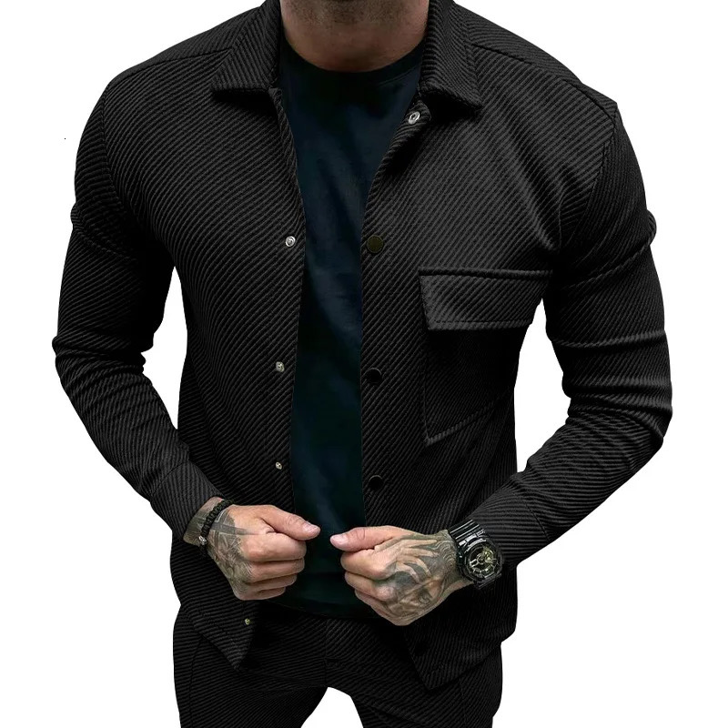 European and American casual mens heavy twill lapel neck longsleeved singlebreasted solidcolor slimfit jacket 250929 - view 4