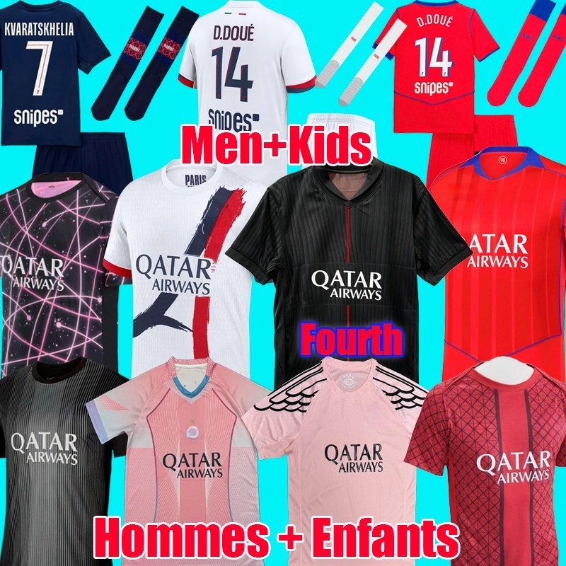 25 26 maillot de foot O. DEMBELE psges jersey hakimi G. RAMOS 2025 football shirts men soccer jerseys kids set equipment hommes enfants pink fourth 4th kit