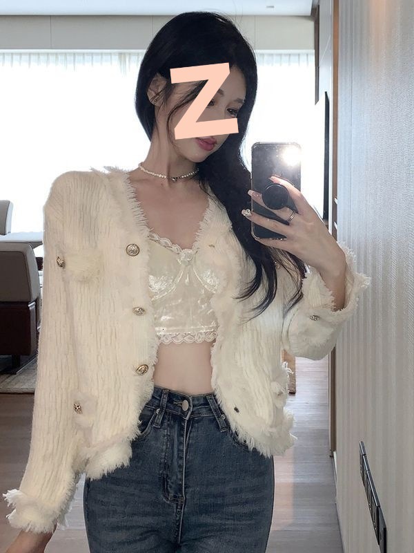 2025 unique and beautiful plaid sweater designer women's autumn and winter atmosphere lazy V-neck knitted cardigan top autumn coarse wool fashion