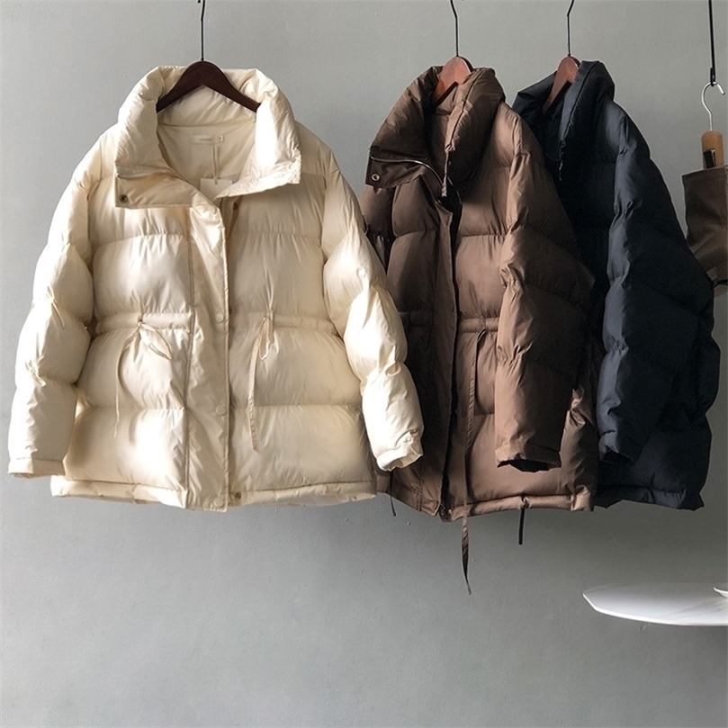Womens Down Parkas Standup Collar Cotton Clothes Womens Winter Loose Bread Clothes Warm Waist Tie Cotton Clothes Womens Casual 220902wtt