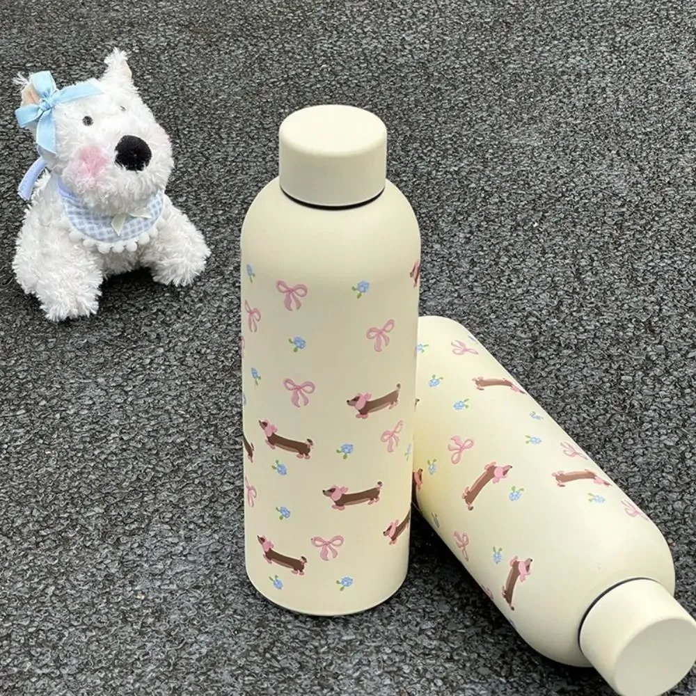 500ml Vacuum Dachshund Bowknot Insulated Water Bottle Stainless Steel Black Thermal Car Cup 250929 W260226