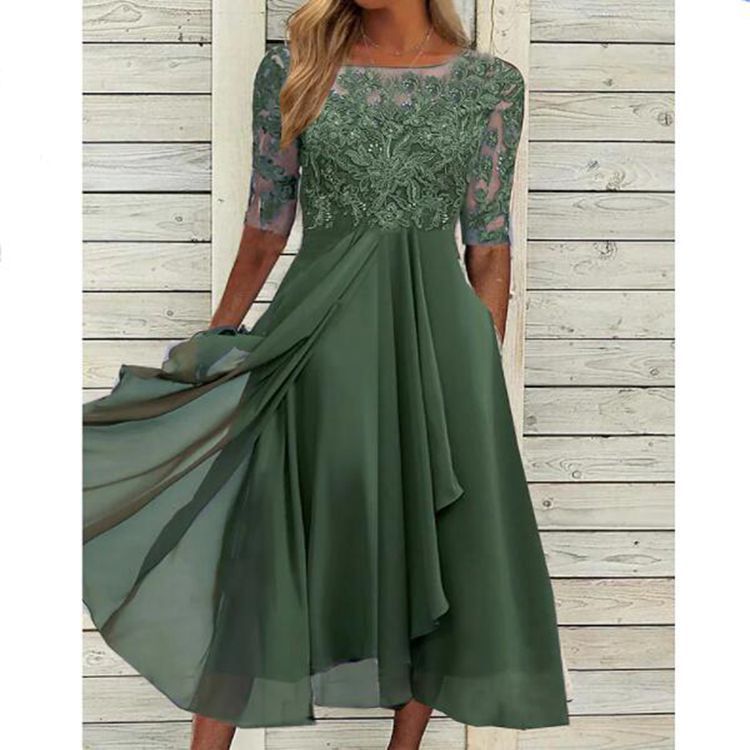 G1061Chiffon Lace Hollow Long Dress Bridesmaid Evening Dress Women's Clothing