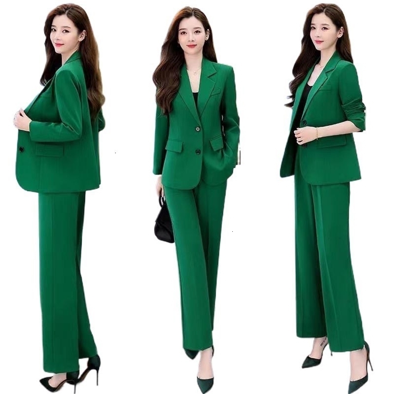 Womens Two Piece Pants Fashion Professional Suit Korean Elegant Spring Autumn Casual Blazers Coat Twopiece Set Femlae Clothing 230209wtt