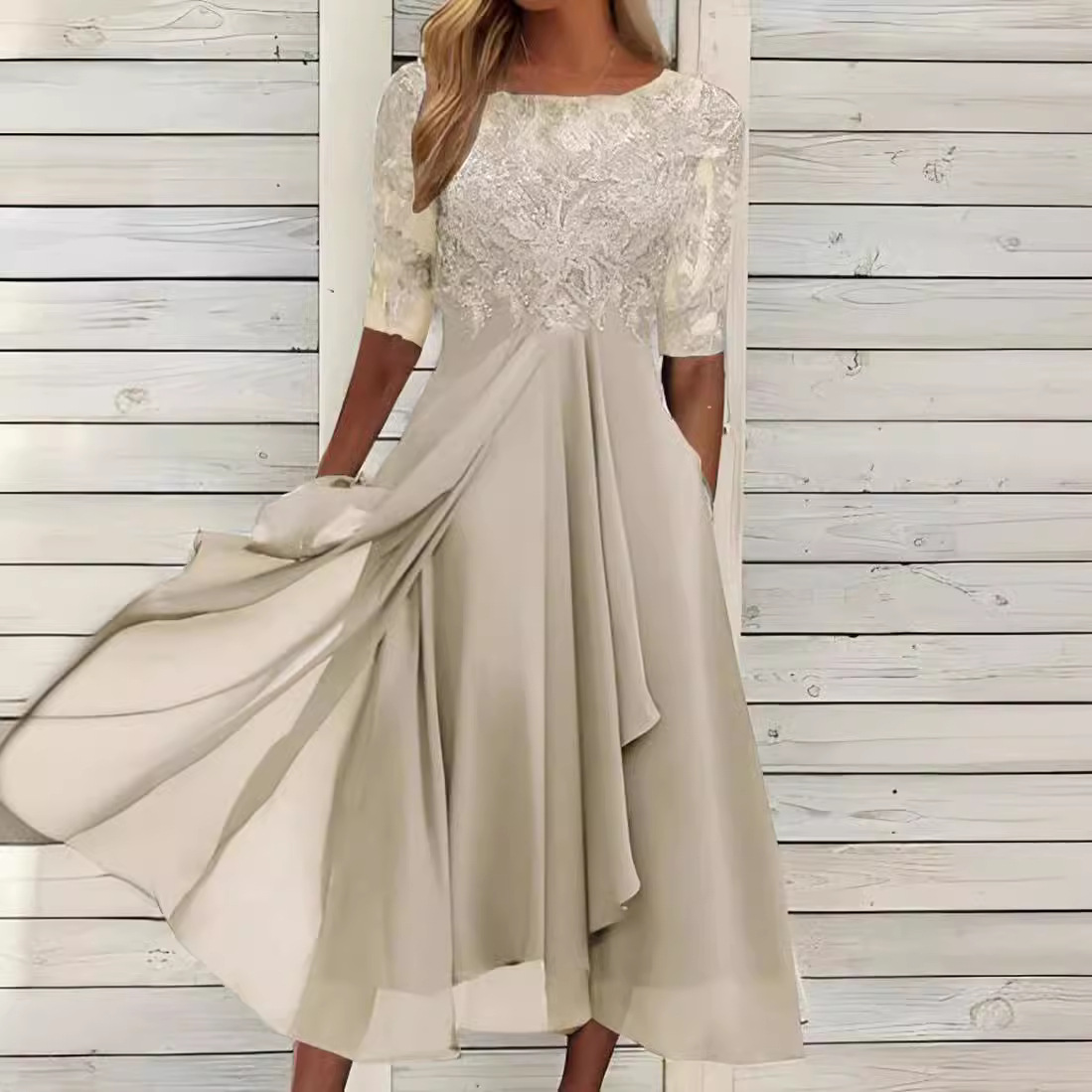 G1061Chiffon Lace Hollow Long Dress Bridesmaid Evening Dress Women's Clothing