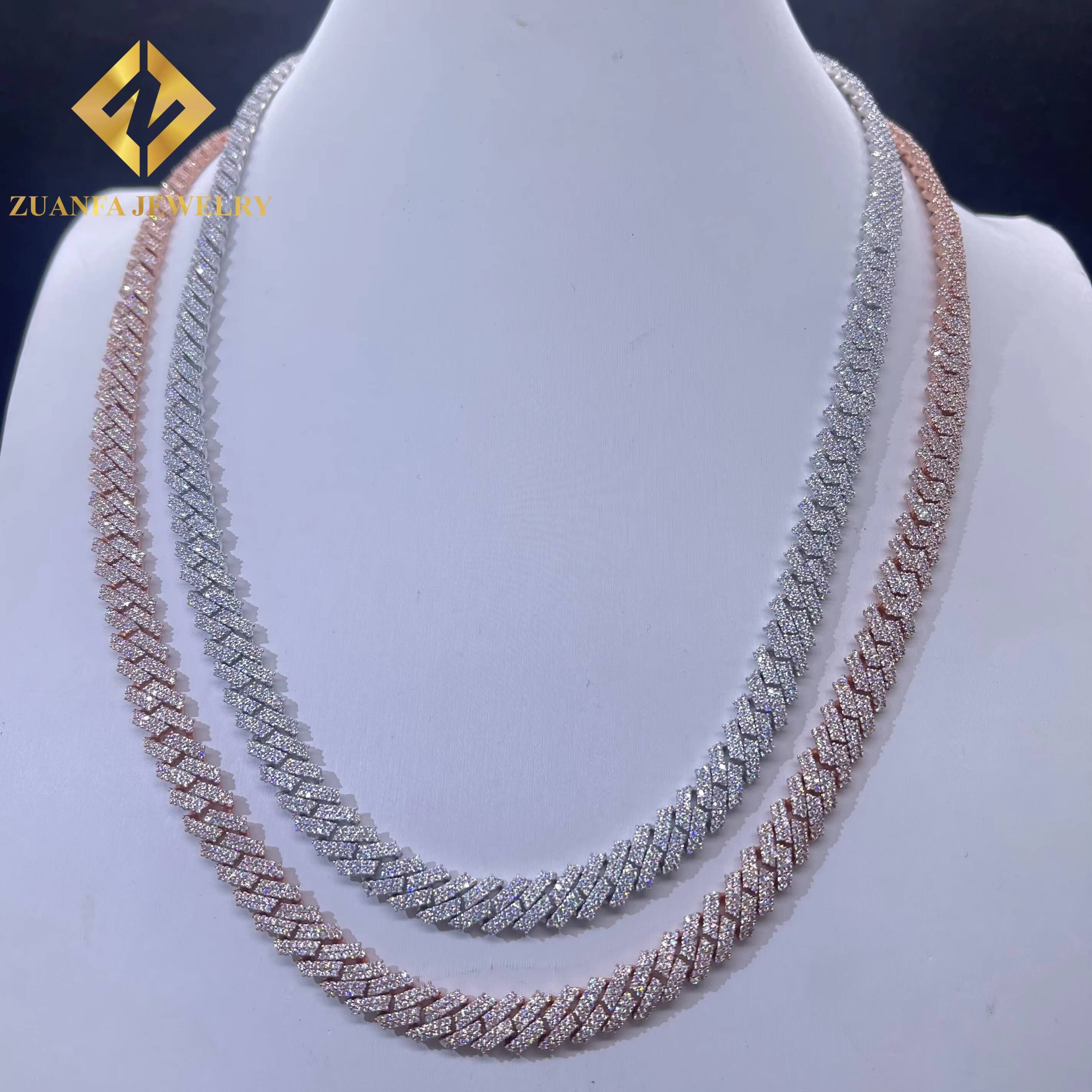 Wholesale Price Hip Hop Men Rose Gold Miami Necklace in 925 Silver 8mm Iced Out Moissanite Cuban Link Chain Rock Jewelry