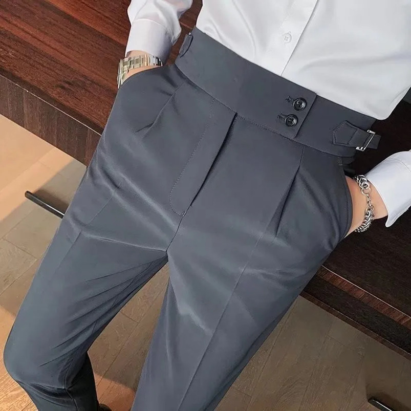 Mens y button down pocket set pants casual solid color straight highend elegant dress Chinese Year 240912