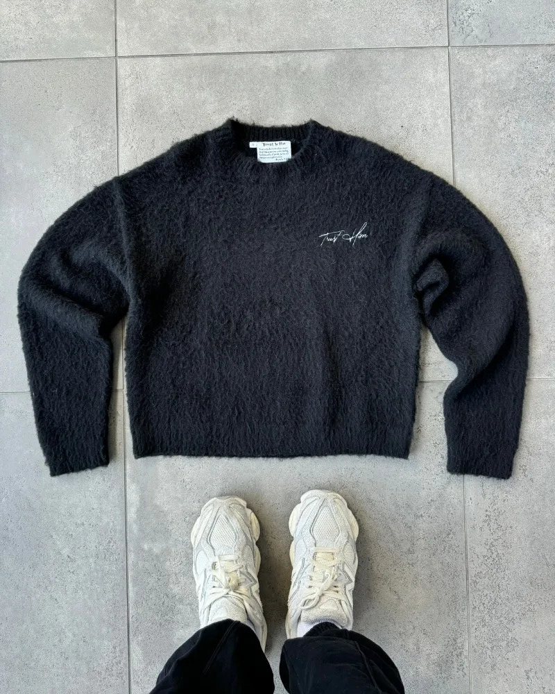 2025 American High Street Couple sweater men and women winter loose letter crewneck knitwear street trend retro pullover 250929