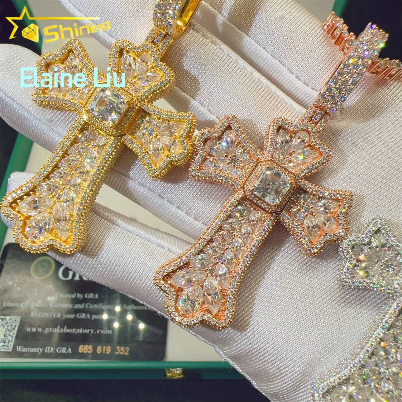 Pass the Diamond Tester VVS Moissanite 925 Sterling Silver Iced Out Hip Hop Pendants Diamond Jewelry Custom Cross Pendant