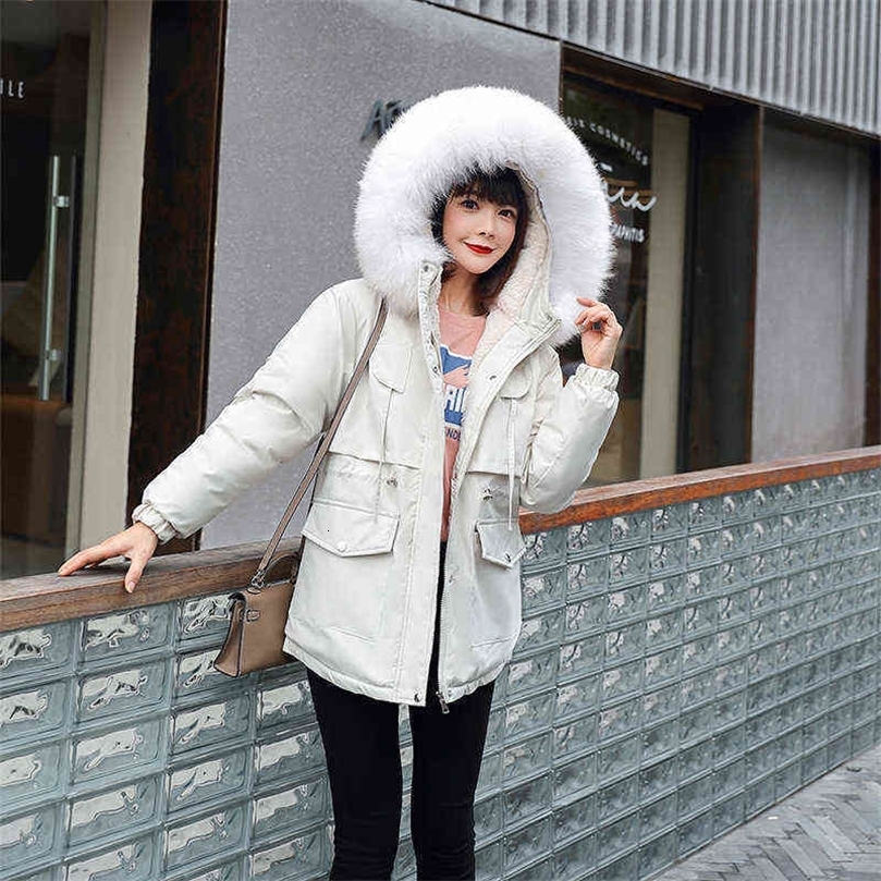 Cotton Thicken Warm Winter Jacket Coat Women Casual Parka Winter Clothes Fur Lining Hooded Parka Mujer Coats Jacket 211221wtt