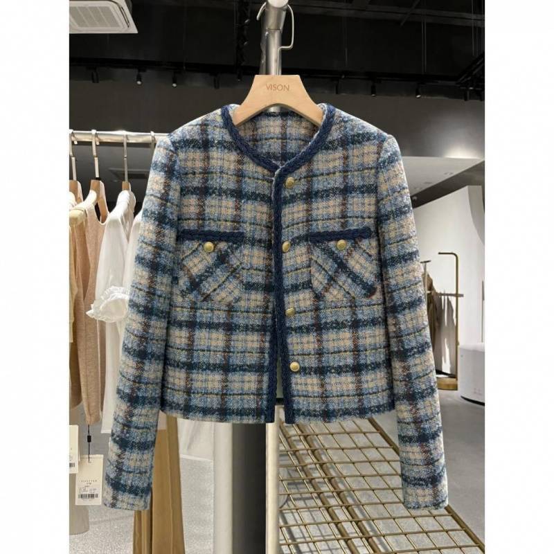 2025 blue short top suitable for petite coarse wool short top, women's designer jacket, design thick cotton pad jacket, fashionable autumn and wi