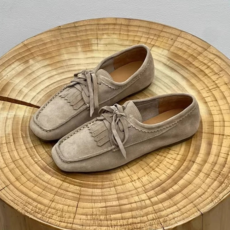 AIYUQI 2025 Womens Loafers Cow Suede Square Toe Flat Shoes For Women Large Size Shallow Mouth Soft Sole Female Moccasins 250930