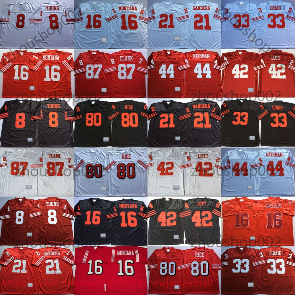 New 1994 Throwback Football 80 Jerry Rice Jersey Retro Vintage 8 Steve Young 87 Dwight Clark 16 Joe Montana 21 Deion Sanders 33 Roger Craig Ronnie Lott Tom Rathman