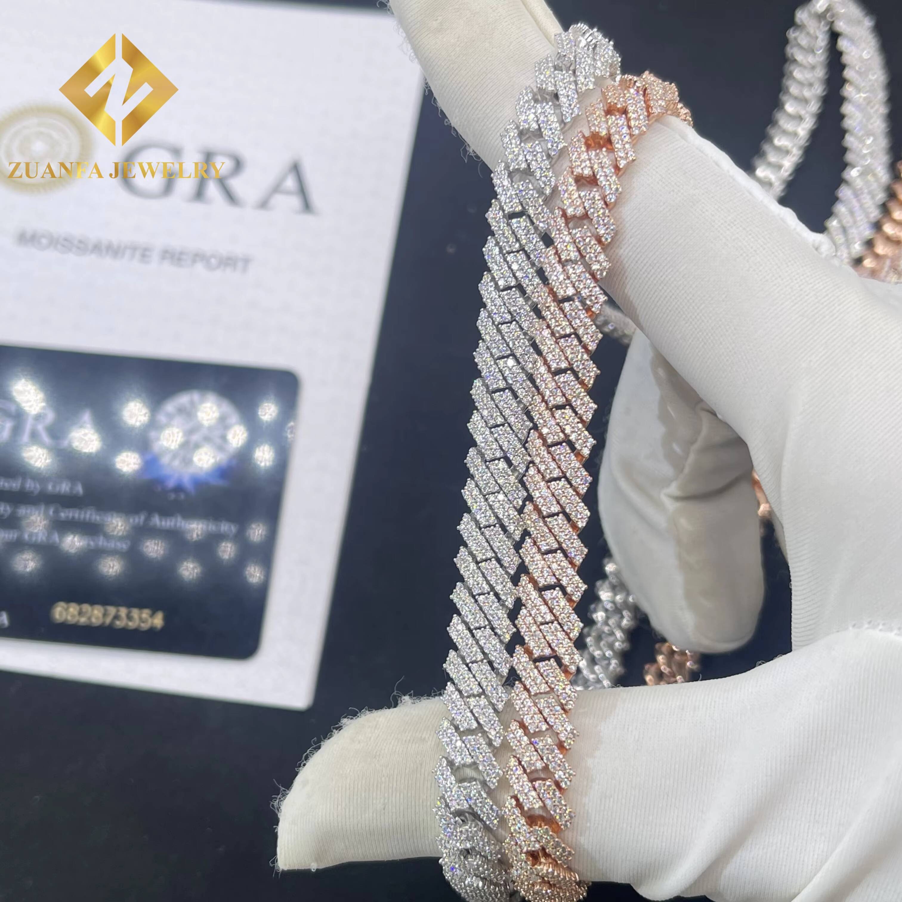 Wholesale Price Hip Hop Men Rose Gold Miami Necklace in 925 Silver 8mm Iced Out Moissanite Cuban Link Chain Rock Jewelry