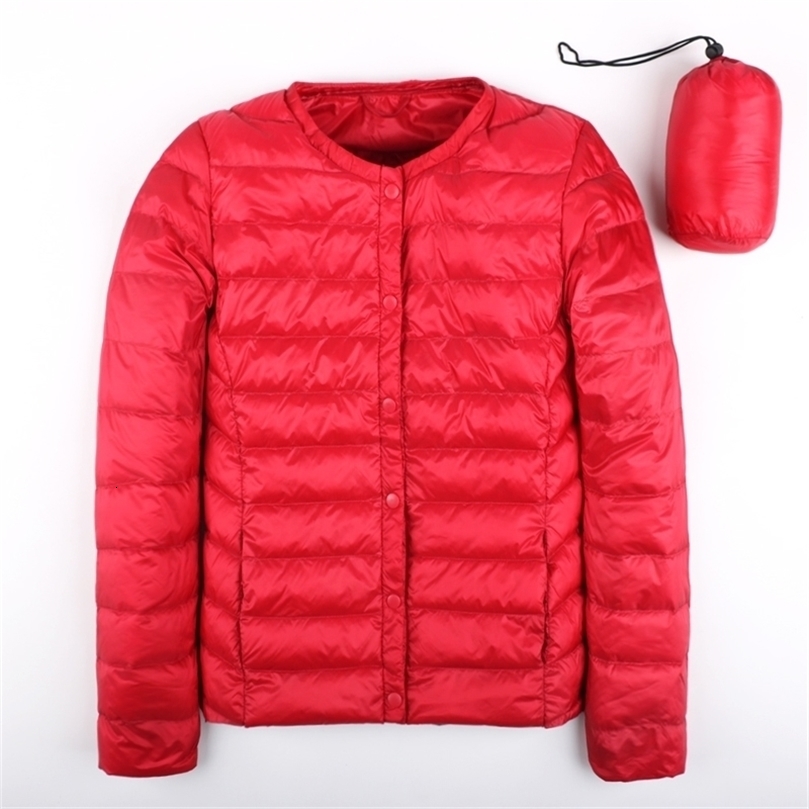 New Autumn Spring Ultra Light Down Jacket Women White Duck Down Coat Casual Collarless Warm 200923wtt