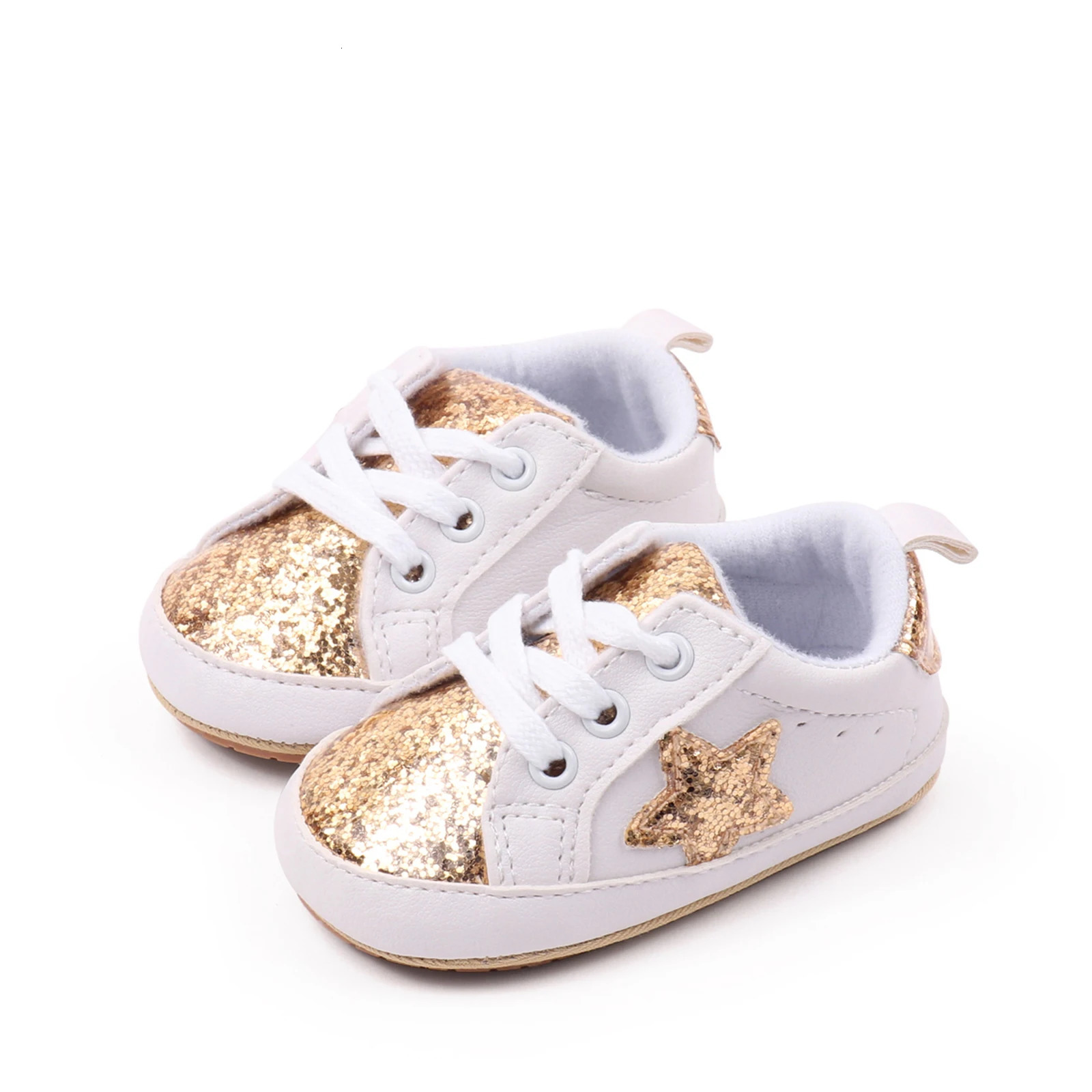 Baby Girls Boys Sneakers Contrast Color Sequins Shoelace Soft Sole NonSlip Infant First Walking Shoes for Spring Fall 250923