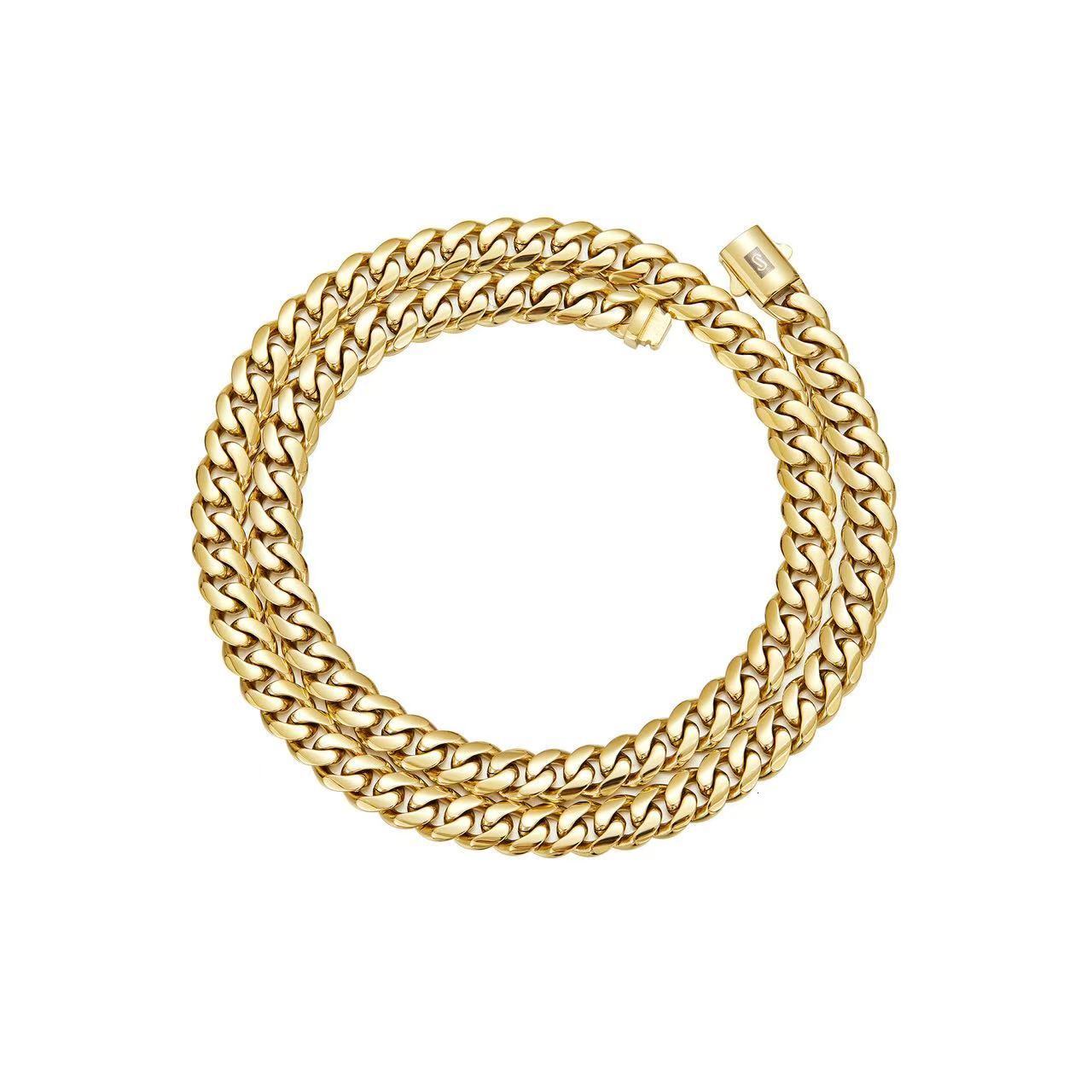 Cadena 14k 18k Gold Plated Hip Hop Luxury Jewelry Monaco Chain Classic Plain Lock Miami Cuban Link Chain Mens Choker Necklace