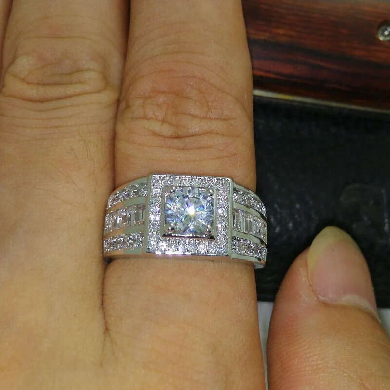 011 Celebrity design Rhythmic Harmony Men 10KT White Gold Filled Topaz simulated dia Wedding Ring Sz 7-13 free shipping